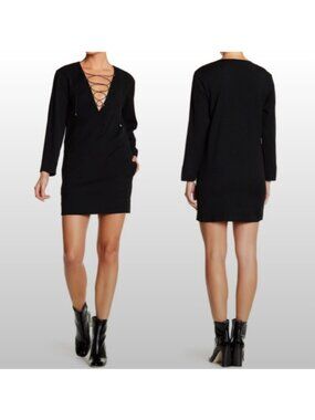 IRO Anicie Black Lace-Up Virgin Wool Blend Mini Dress w/Pockets Size 36 (US 4/6)